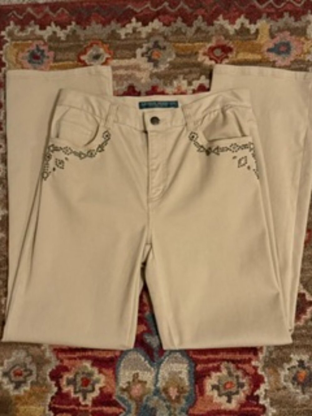 Y2K Ralph Lauren Khaki Jeans with Distinctive Stud Embellishments Sz 6 P
